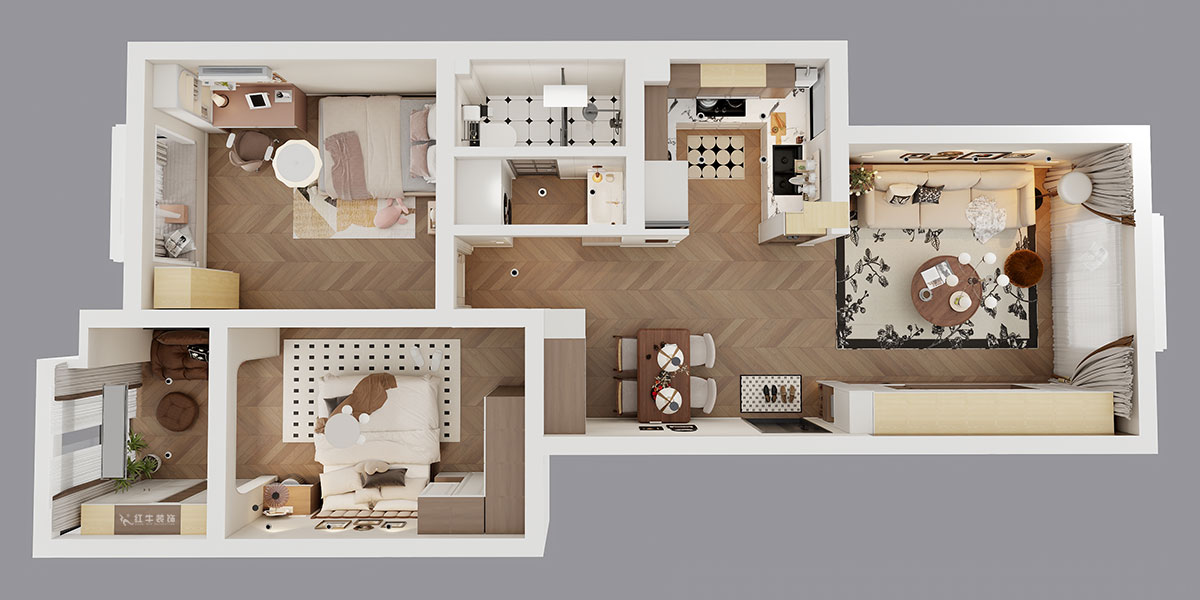 顾娟｜东城水岸1栋B单元804室-90㎡-中古风格｜2室2厅1卫｜旧房装修｜定制家｜全包12